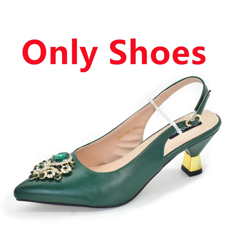 African Matching Shoes and Bags Set Decorated with Rhinestone for Ladies' Party