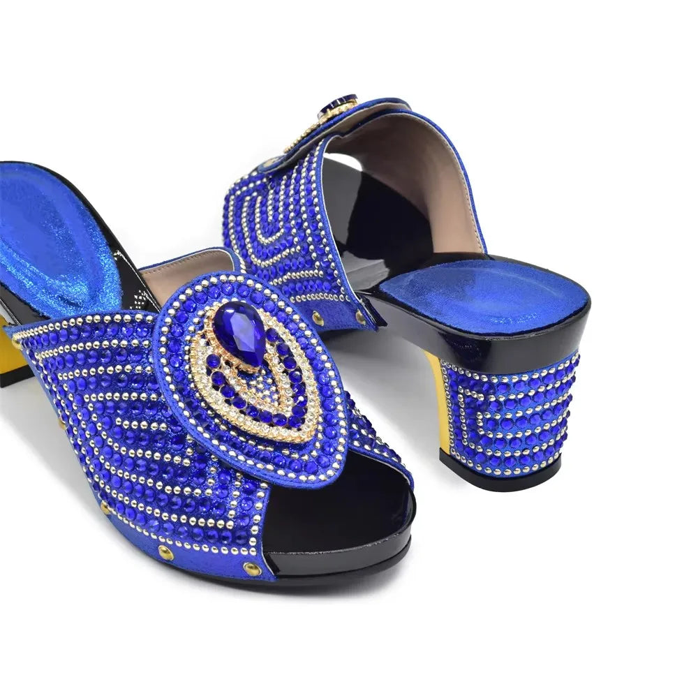 Italian Shoes with Matching Bags with Rhinestone Luxury Crystal Shoe Women Designers Nigerian Women Party Pumps with Purse