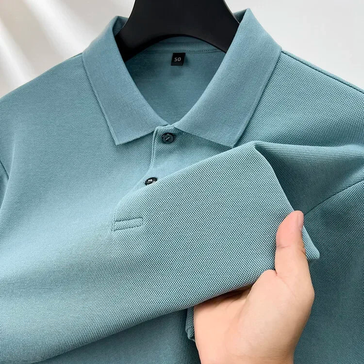 Men's 100% Cotton Polo Shirt, Four Seasons Universal Leisure Long Sleeve, Breathable Lapels T-shirt, Perfect and Durable for Golf Sports