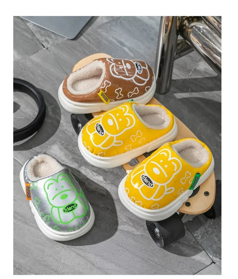 Kids' Slippers House Shoes Cartoon PU Leather Winter Shoes Warm Anti-Slip Soft Bottom Shoes For Girls Size 24-35