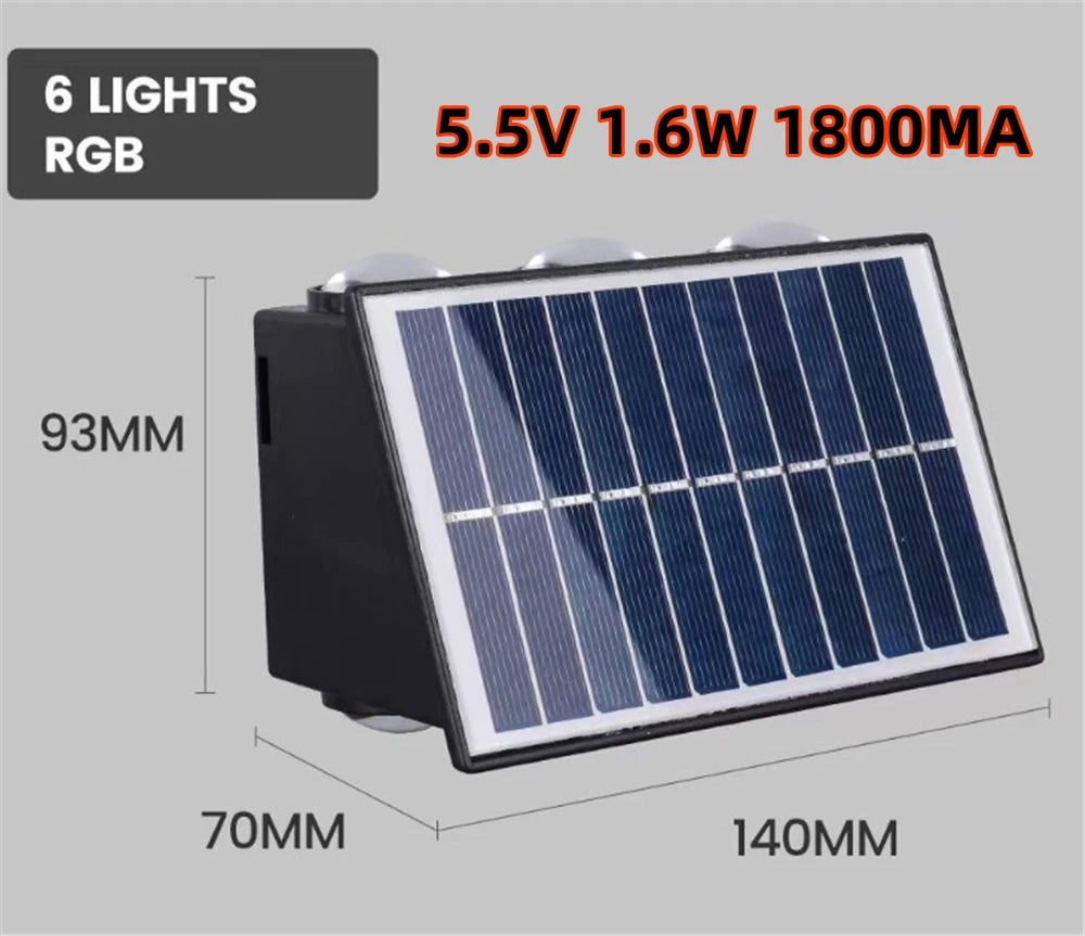 4/6/8 LED Solar Fence Lights RGB Wall Lamp Outdoor Modern Up and Down Lights Waterproof Yard Garage Porch 2 Mode Garden Light