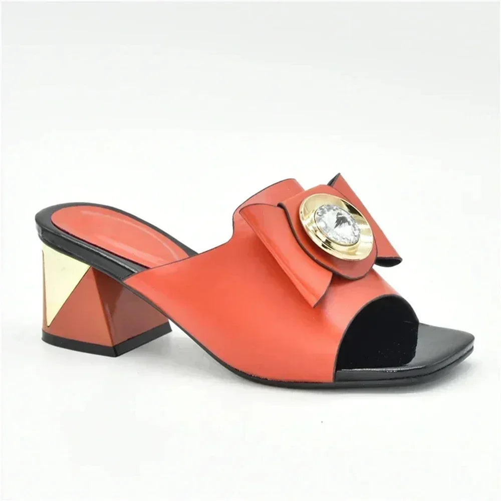 Italian Party Shoes Decorated with Big Rhinestone Women's Shoes Sexy Ladies' Open Toe Designed Pumps