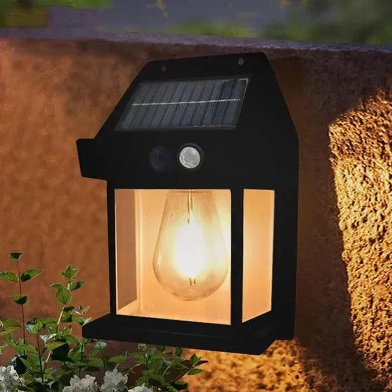 Solar-Powered Waterproof Outdoor Wall Light with Motion Sensor Tungsten Filament Garden Yard Decoration LED Lamp 3 Modes 1-4Pcs