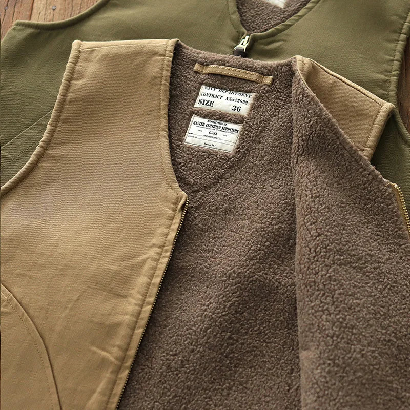 Winter Nieuwe Amerikaanse Retro Verdikte Fluwelen Marine N1 Dekvest Herenmode 40% Kasjmier Gewassen Casual Cargo Vest