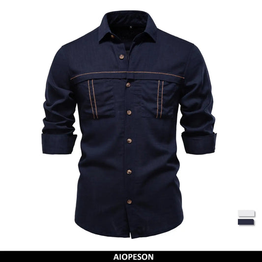 Spring Men's Long-Sleeve Pure Colour Linen Shirt For Casual Comfort and Style Breathable Male Shirts