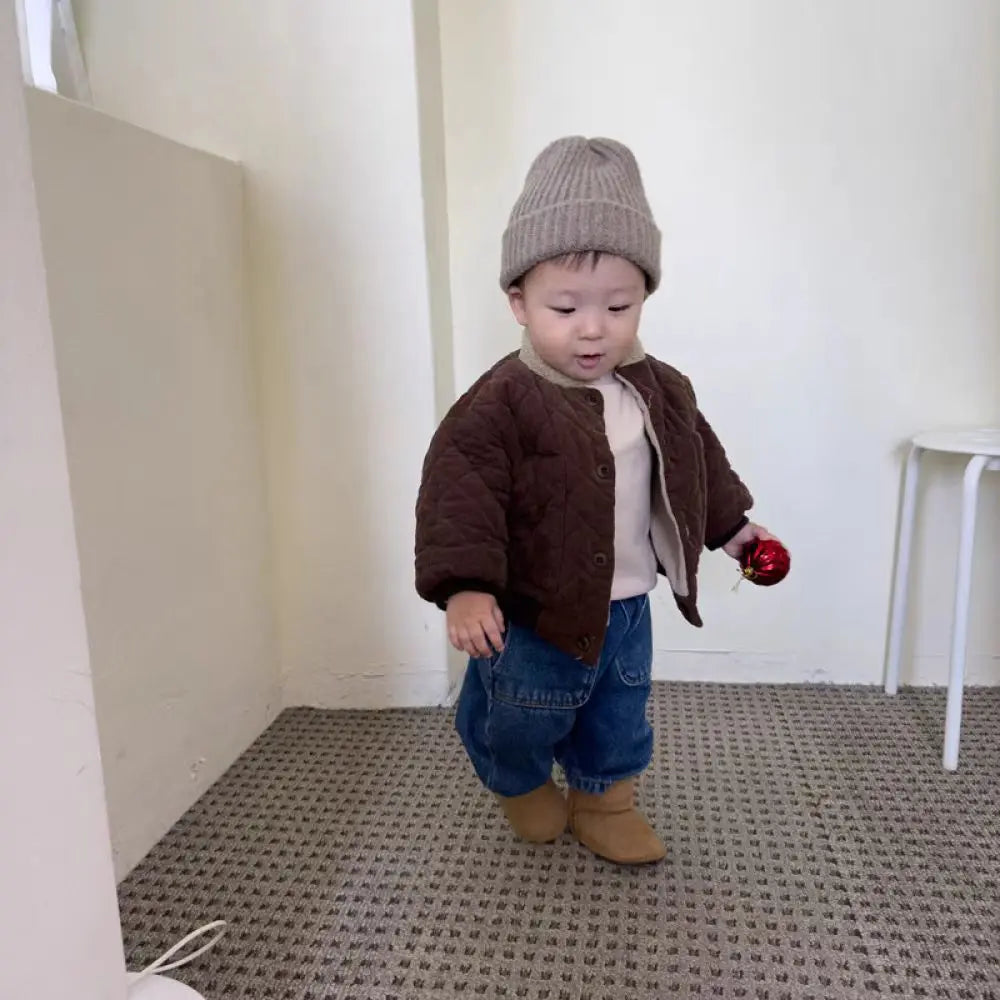 2025 Winter New Baby Long Sleeve Warm Coat Plus Velvet Thick Infant Boy Padded Jacket Girls Vintage Fleece Coat Children Clothes 1-3Y