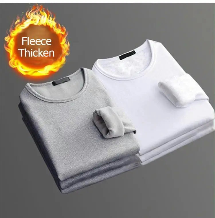 1 STUKS Heren Winter Thermisch Ondergoed met Lange Mouwen Plus Fluwelen Gewatteerd T-shirt Slanke Effen Kleur O-hals Onderkant Shirt