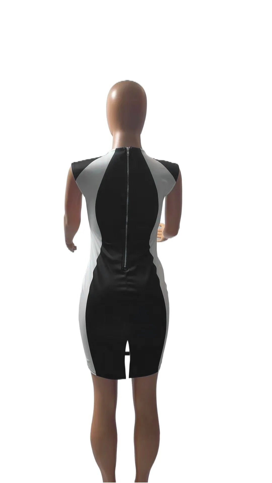 Elegant Women Party Club Dresses Summer Fashion Colorblock Round Neck Bodycon Dress Sleeveless Casual Mini Black Dress