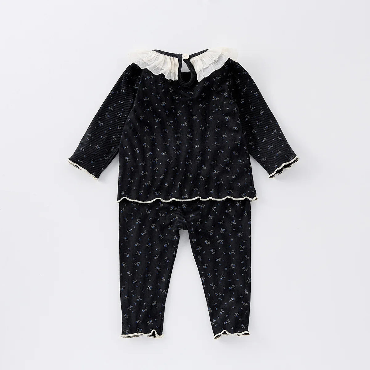Children's New Spring Baby Pajamas Set Toddler Cute Floral Night-Clothes Girls Boys Lace Collar Home Wear 1-3Y Unisex