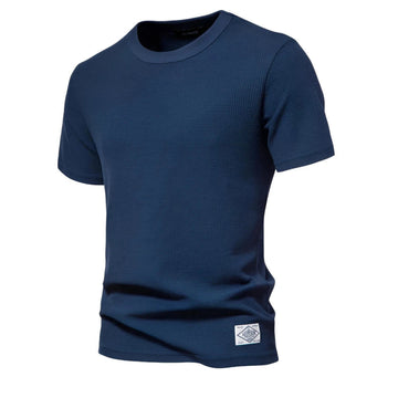 Men's Solid Colour Casual Quality Short-Sleeved Waffle T-Shirts - Summer Designer Male Tops