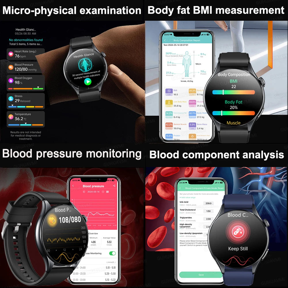 2025 Nieuw Smart Watch NFC ECG+PPG Bloedzuurstof Urinezuur Bloeddruk Saffier Smartwatch Heren - Compatibel met Samsung Galaxy, Xiaomi en Huawei IOS