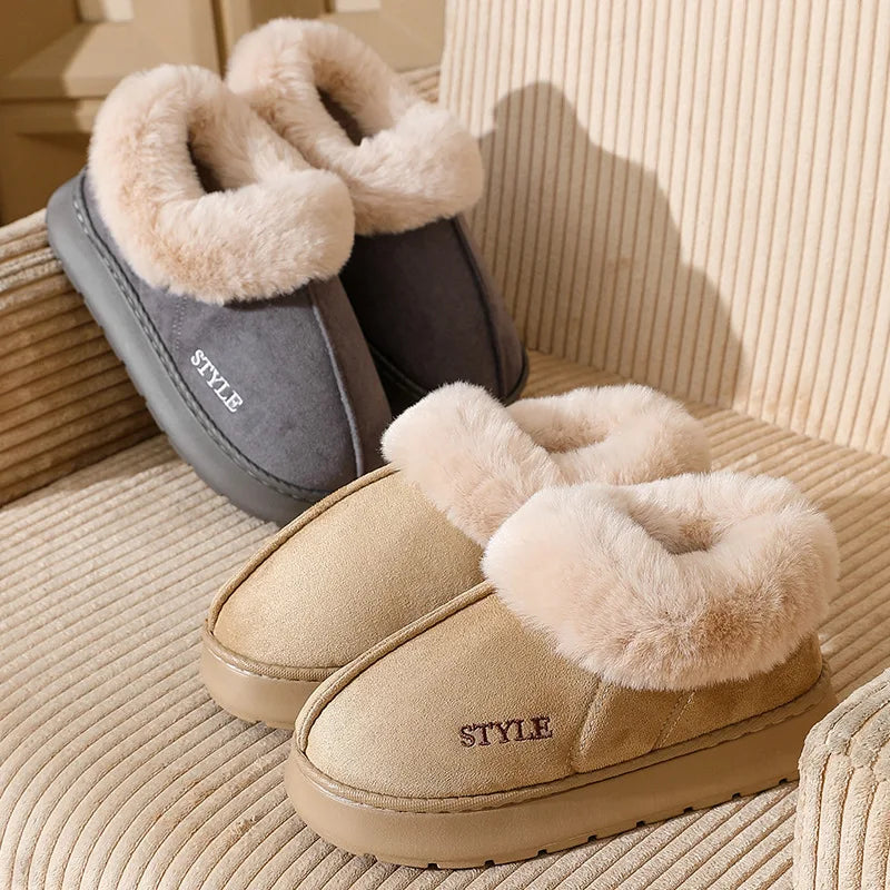 Women's Winter Warm Fuzzy Platform Slippers Suitable As Leisure Indoor and Outdoor Slides Slip On Cosy Fluffy Ladies' Snow Boots