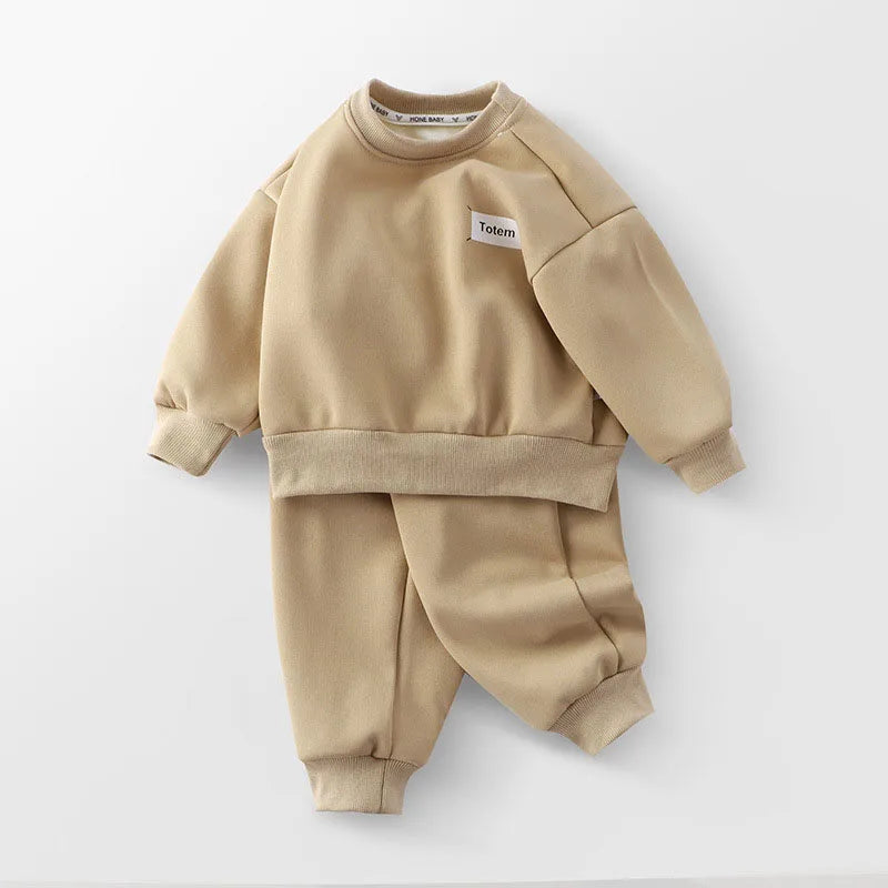 Kids Thicken Clothes Set Girls Cute Solid Colour Letters Sweatshirt + Pants Children Sports Suit Boys 2PCS Outwear 2-8T Unisex