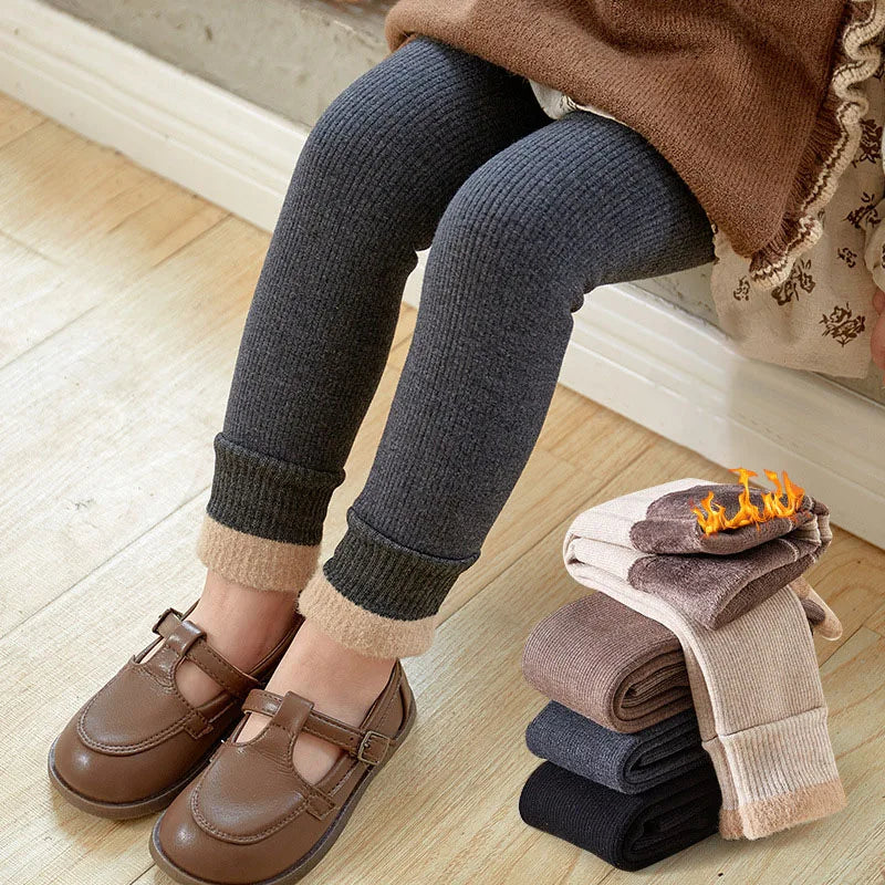 New Autumn Kids Leggings Infant Girls Solid Colour Pit Strip Render Pants Toddler Fleece Padded Warm Trousers 1-3Y Girls