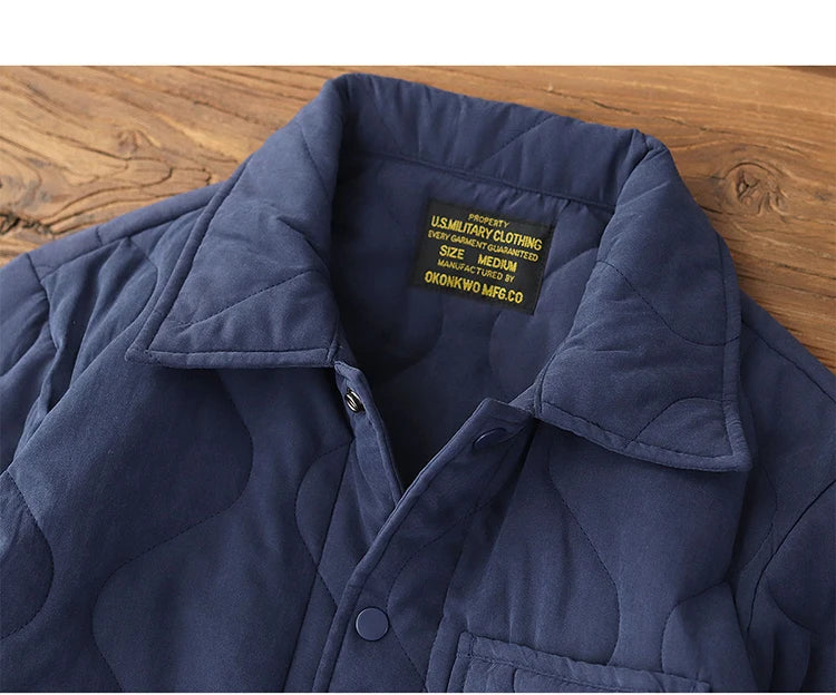 Winter New American Retro Langarm Revers Baumwolle gepolsterte Cargojacke Herren Einfacher dicker Innenliner Lässiger Mantel mit mehreren Taschen