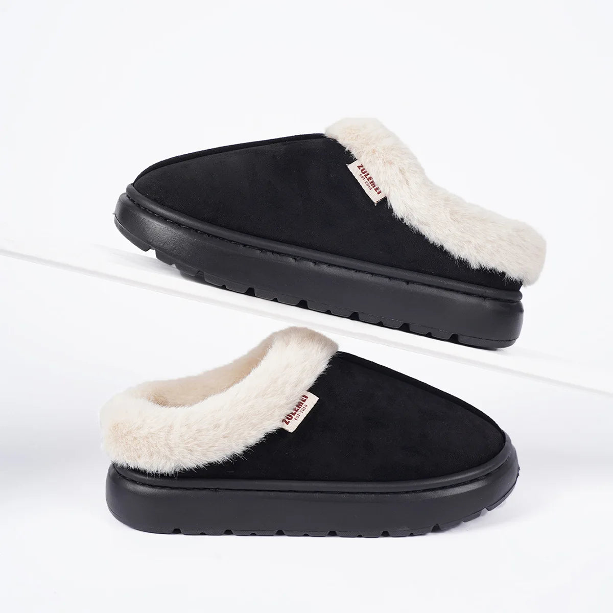Women's Winter Warm Shoes Platform Fluffy House Shoes With Cotton and Thick Sole Plush Suitable For Couple Slippers