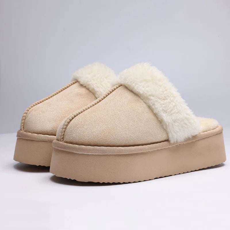 Women's Fluffy Plush Winter Shoes With Thick Sole Fuzzy Slides Suitable For Indoor and Outdoor Use With Anti-Slip Platform Fur Slippers