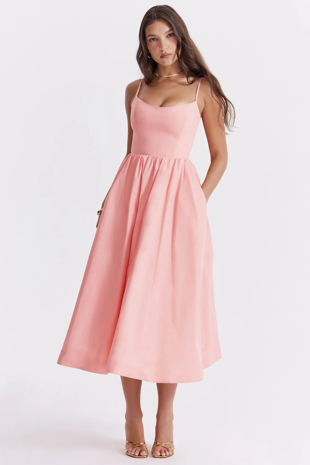 Chic Elegant Party Dresses for Women Solid Spaghetti Strap Sleeveless Long Dress Holiday Beach Sundress Robe Femme Été