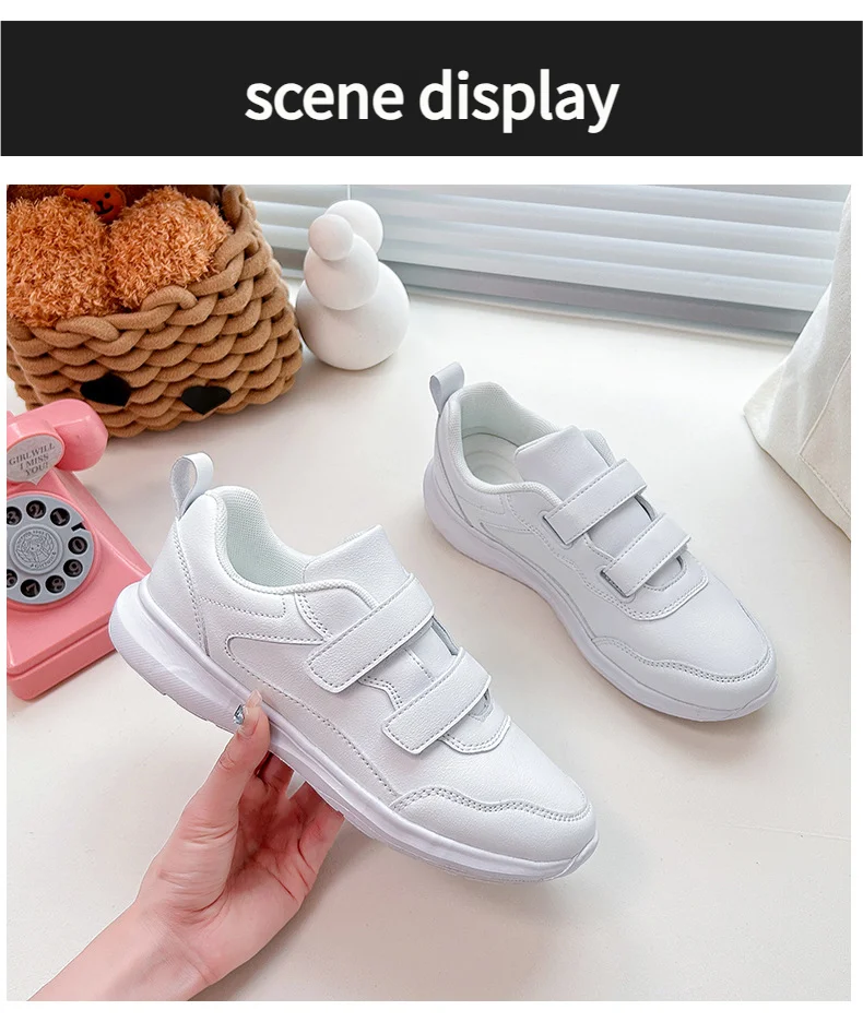 Student Sneakers Unisex White Shoes Magic Buckles Lightweight Couple Shoes for Sports School Dance Running