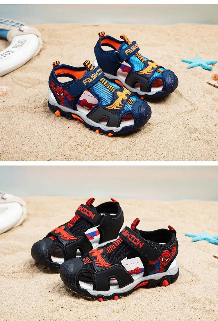 Children Sandals Male Summer Sandals Student Open Peep Toe Cartoon Beach Anti slip Soft Sole Black Blue Shoes Size 26-35