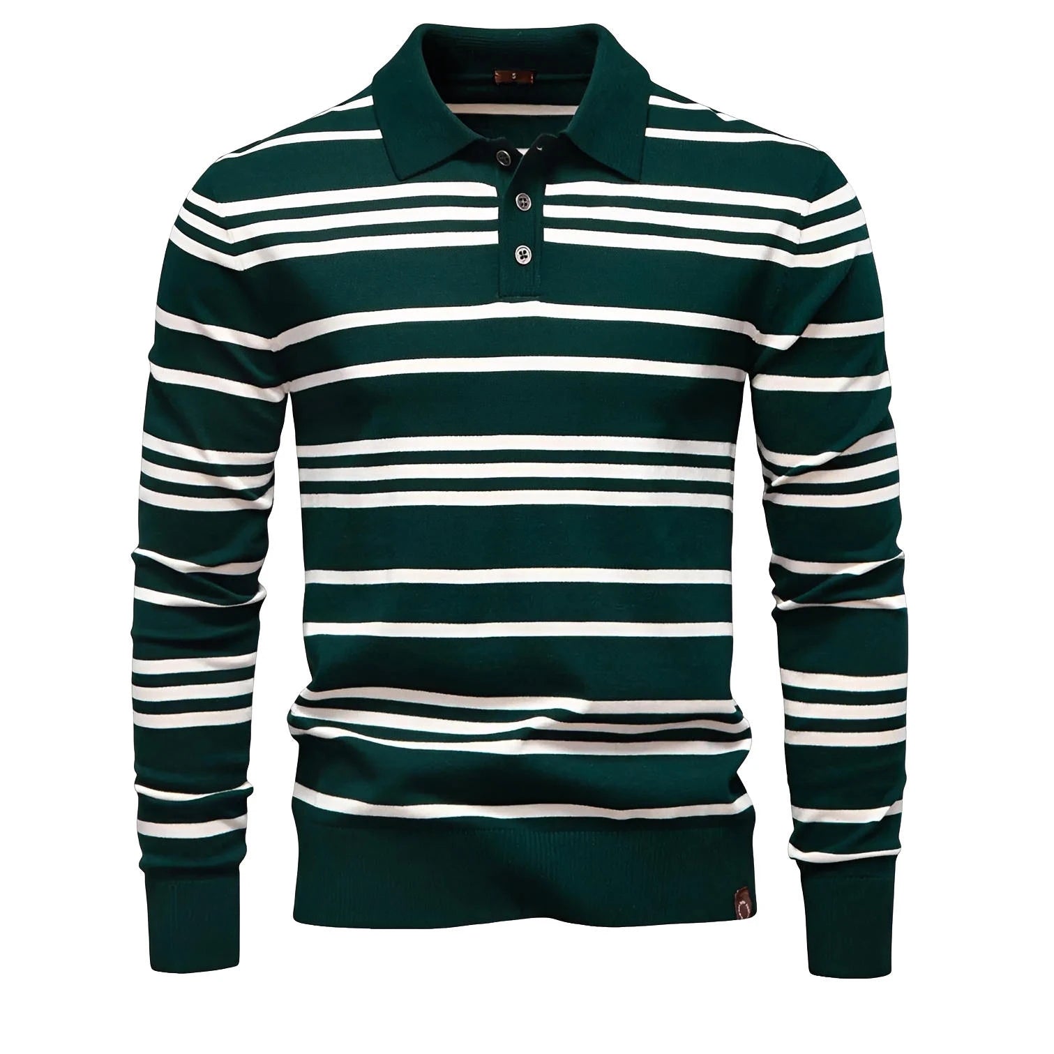 Men's Colour Block Striped Long Sleeve Polo Shirt For Autumn - Designer Business Premium T-shirts
