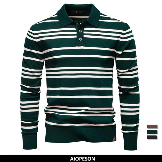 2025 Men's Block Henley Polo Colour Striped Long Sleeve Shirt Autumn Designer Social Business Male Polos