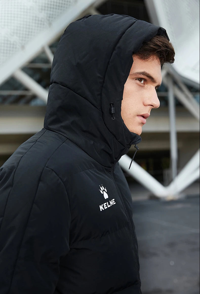 Men's Winter Jacket Long Sports Training Hooded Coat Outwear Warm Silk Cotton Windproof Cotton Clothing