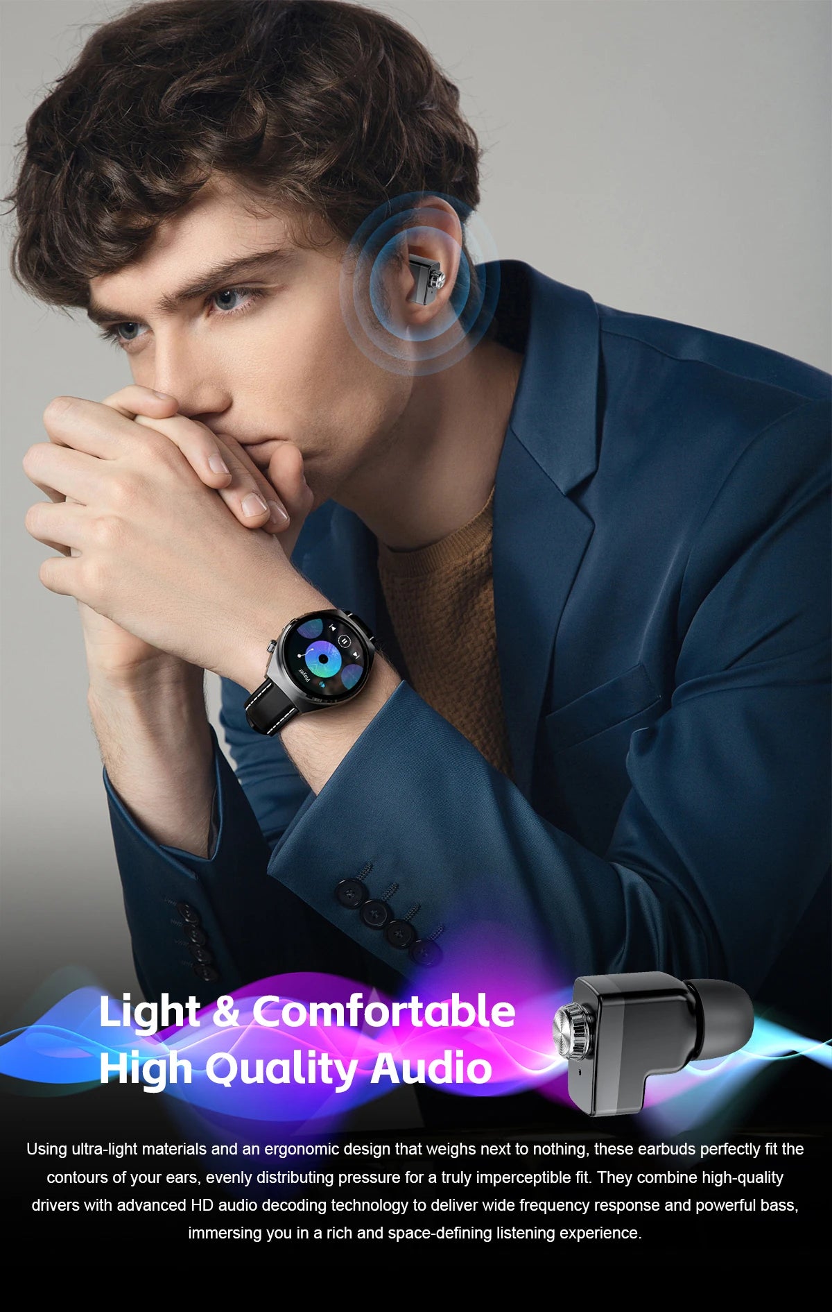 New Smart Watch Headset Two In One Wireless Bluetooth Dual Earbuds Call Health Monitor Sport Tracker Smartwatch - Compatible with HUAWEI IOS