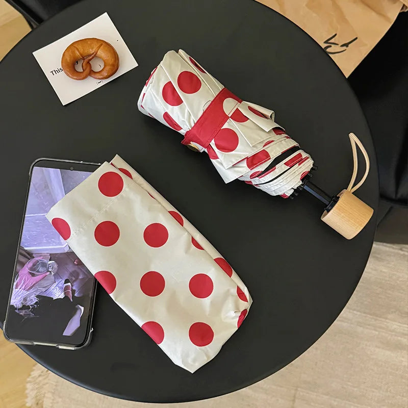 Large Polka Dots AutoOpen/Close Women’s Retro Aesthetic 2-in-1 Umbrella - UPF 50+ Protection 3-Fold Compact, Windproof & Stylish