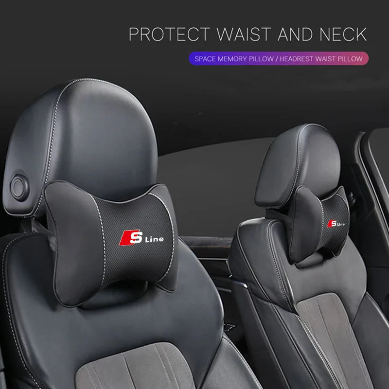 1Pcs Car Seat Headrest Auto Logo Neck Pillow For Audi Sline A1 A3 A4 A6 C7 A5 B8 B7 A7 A8 B9 B6 C6 Q2 Q3 Q5 Q7 Q8 TT S3 S4 S7 S8