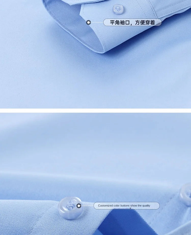 Men's Classic Solid Non-Iron Business Casual Shirt Anti-Wrinkle Soft Wear Long Sleeve Square Collar Tat Fabric Single Breasted