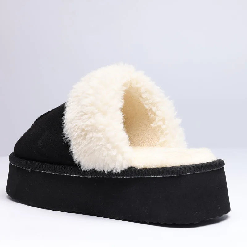 Women's Fluffy Plush Winter Shoes With Thick Sole Fuzzy Slides Suitable For Indoor and Outdoor Use With Anti-Slip Platform Fur Slippers