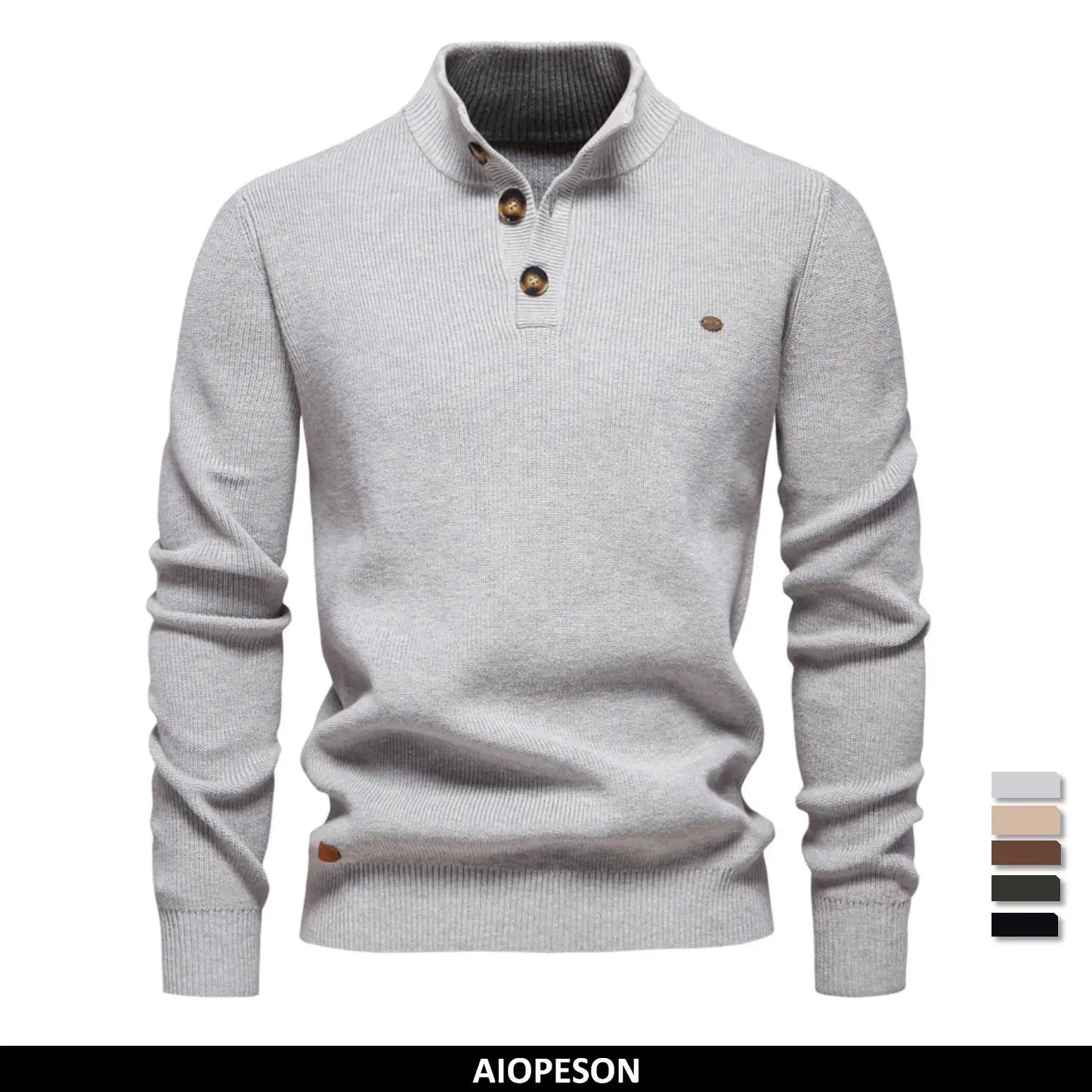 Men's Sweaters Casual Social Knitted Turtleneck Autumn Winter Sweaters Mock Neck Button-Up Cotton Pullover for Men