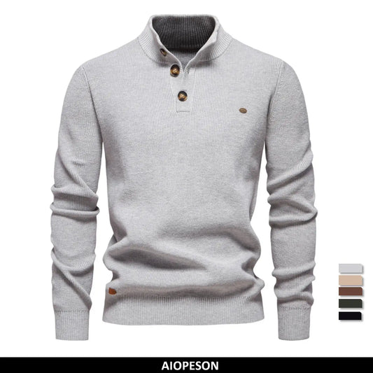 Men's Sweaters Casual Social Knitted Turtleneck Autumn Winter Sweaters Mock Neck Button-Up Cotton Pullover for Men