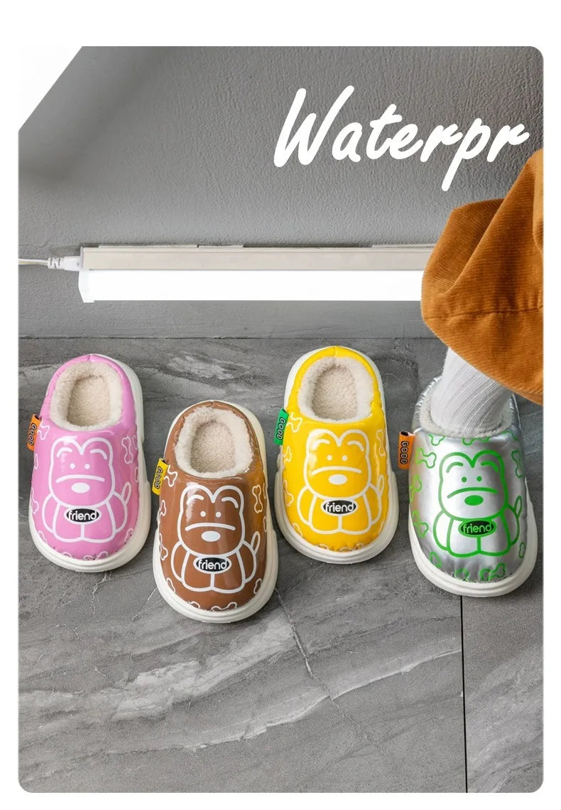 Kids' Slippers House Shoes Cartoon PU Leather Winter Shoes Warm Anti-Slip Soft Bottom Shoes For Girls Size 24-35