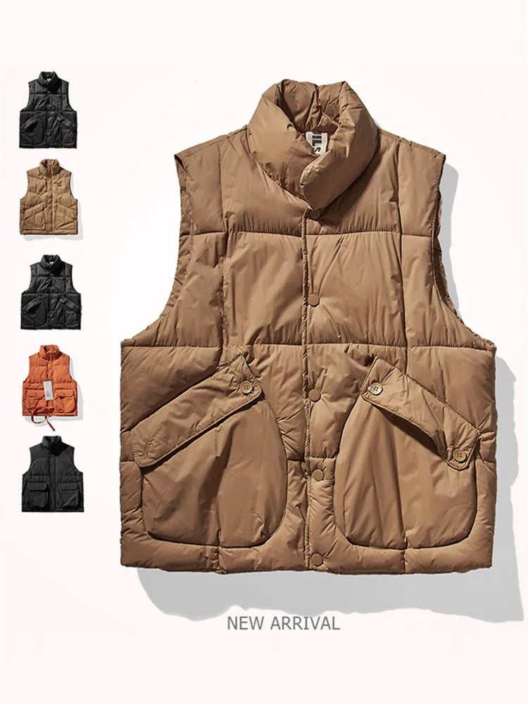 Herfst en winter Nieuw Japans retro katoenen gewatteerd cargovest Herenmode Verdikt casual multi-pocket broodjasje