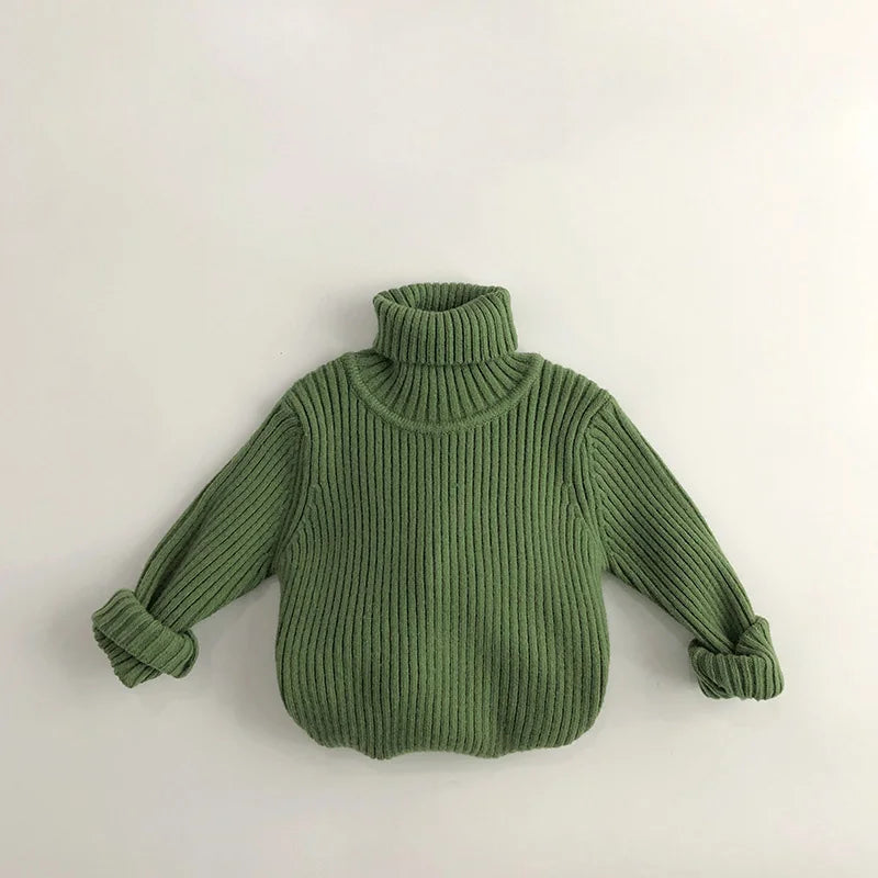 Kids Sweaters Turtleneck Boys Pullovers Vintage Girls Children Knitwear Warm Base Sweater 1-6Y Unisex