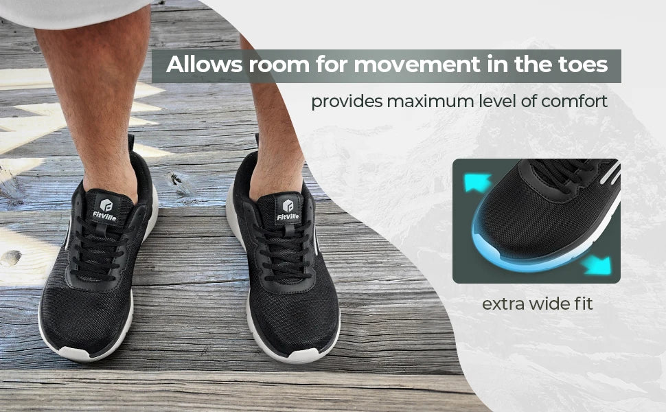 Men's Wide Width Thick Sole Walking Shoes - Lightweight And Breathable Sneakers For Plantar Fasciitis Pain Relieve