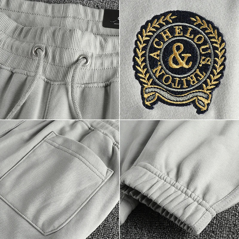 Herfst Amerikaanse Retro Terry Gebreide Borduurwerk Joggingbroek Heren Eenvoudige Elastische Taille Trekkoord Sport Casual Jeugd Losse Broek