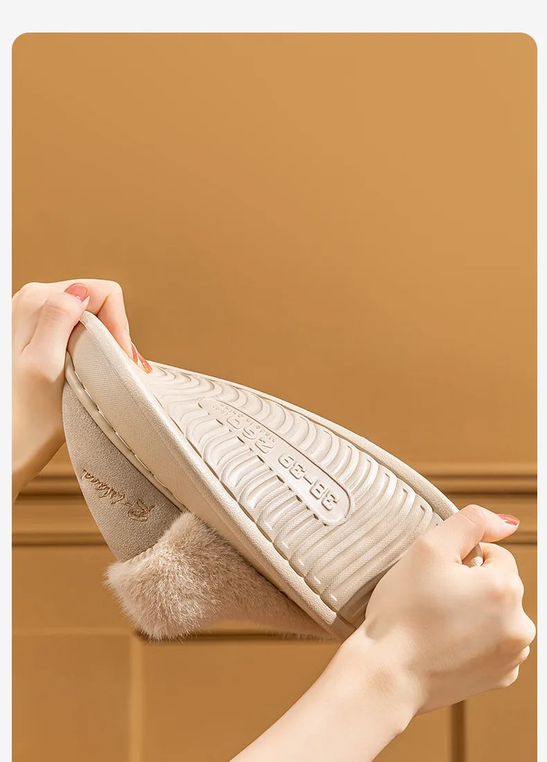 Women's Winter Warm Platform Cotton Plush Slippers Suitable As Fluffy House Footwear With Soft Sole Non-Slip Ladies' Shoe
