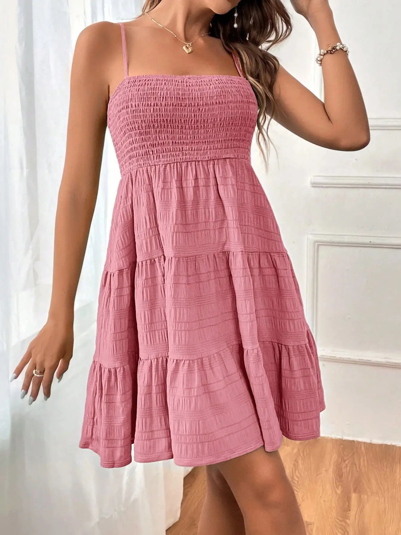 Green Tie Straps Mini Dress For Women Sexy Sleeveless Tiered Hem Holiday Beach A-line Dress 2024 Summer Female Sundress
