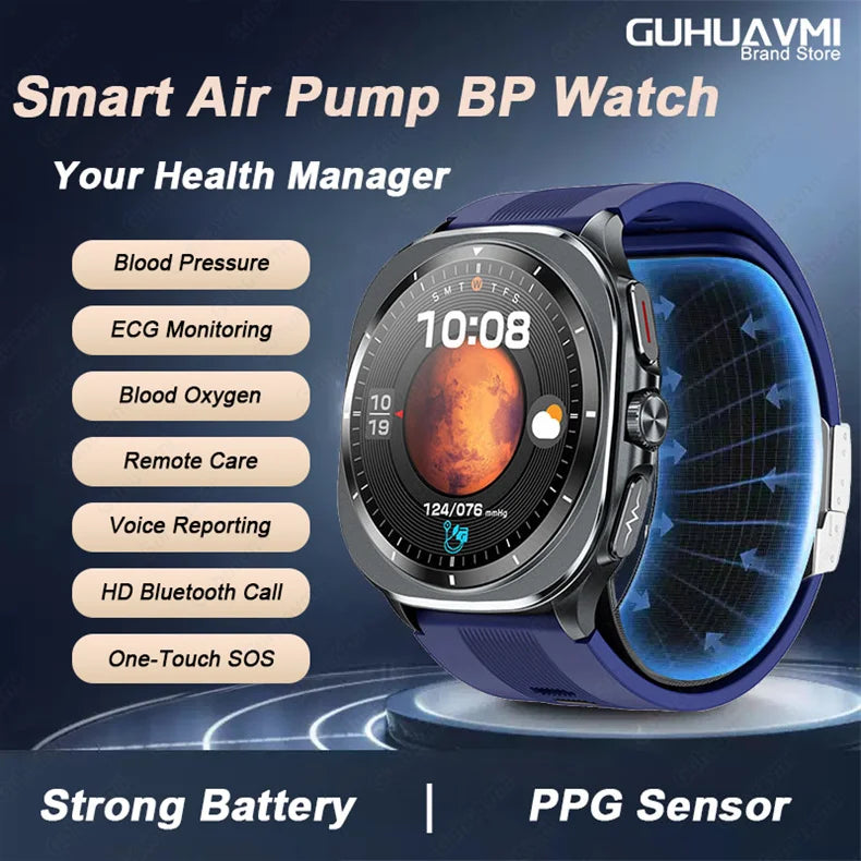 2025 Health track Smartwatch Air Pump Airbag True Blood Pressure Health Measure Smart Watch Men Women Blood oxygen BT Call