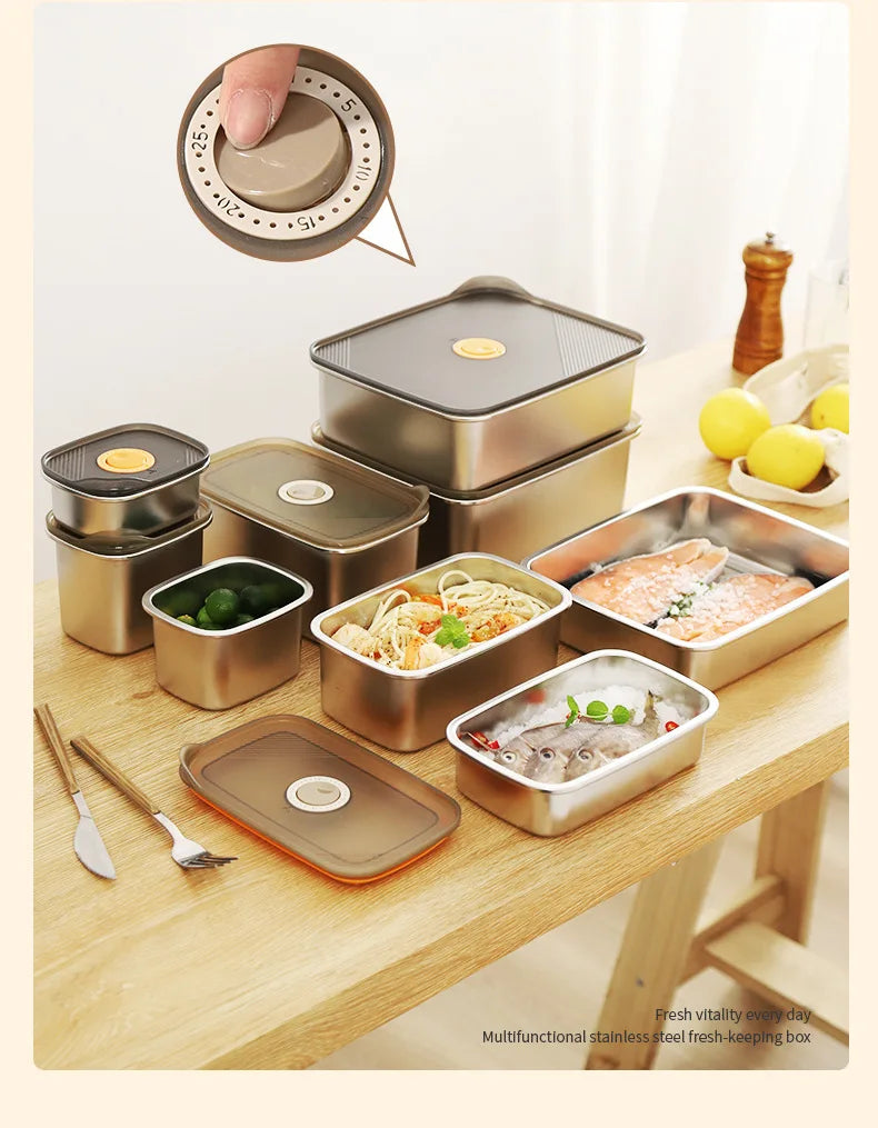 304 SS Airtight Leakproof Containers, BPA-Free - Fridge/Freezer/Microwave Safe, Stackable - Home/Kitchen Lunch Box Fruits/Meals