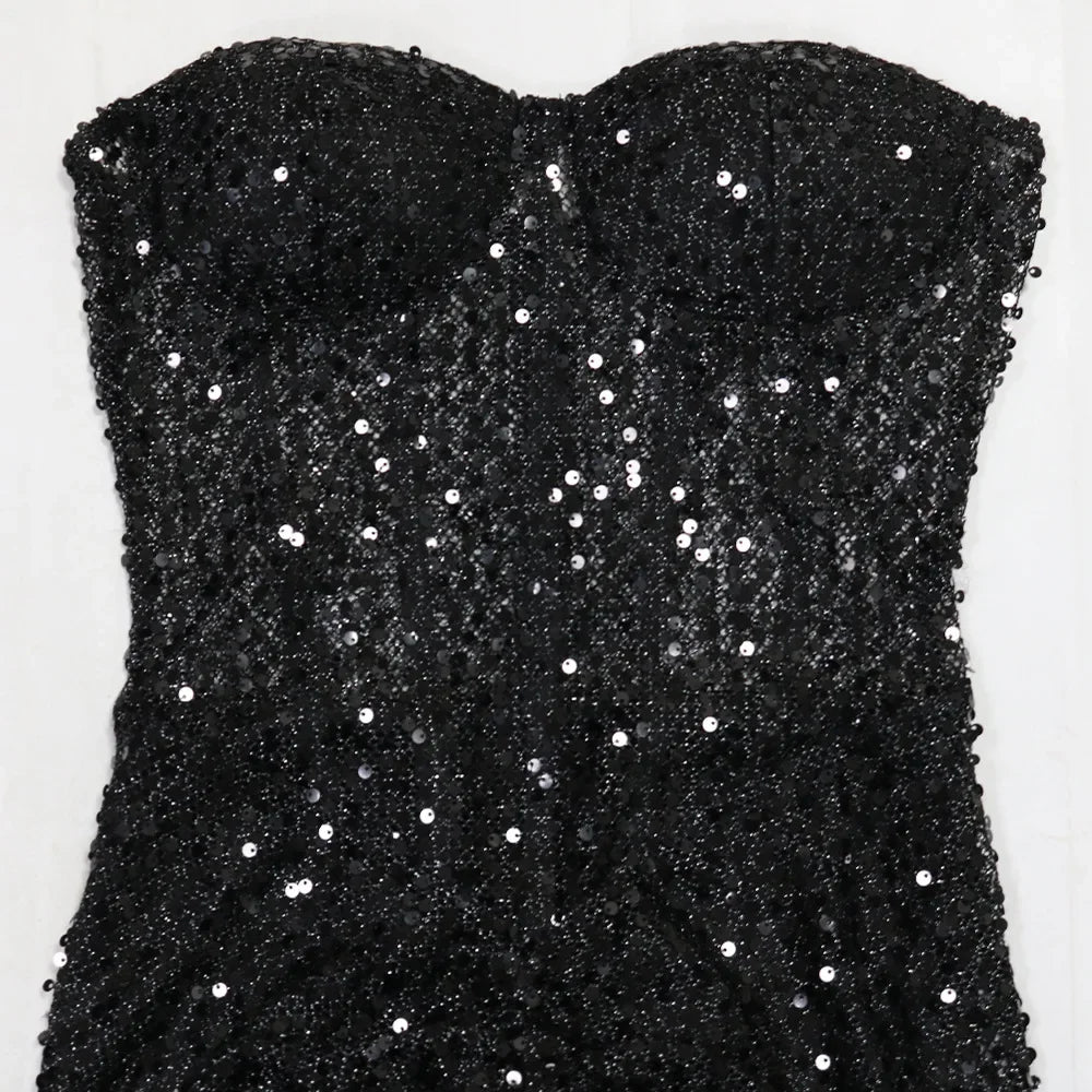 Sexy Strapless Sequin Party Dresses Long Cocktail Formal Prom Dress