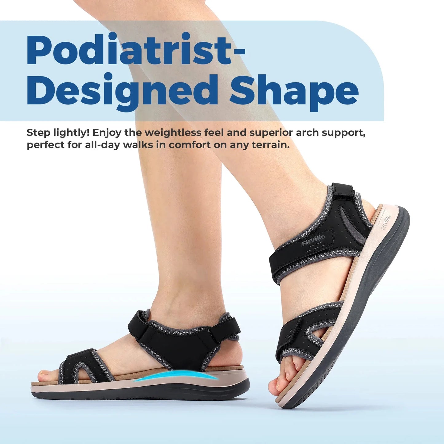 Women's Sandals Summer Beach Flats Adjustable Ankle Strap For Swollen And Flat Feet With Arch Support Open Toe Orthotic