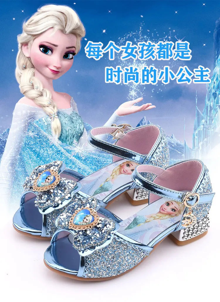 Kid fashion shoes Girls Sandals Frozen 2 Elsa Princess Shoes Little Girls Crystal Shoes Children High Heels Catwalk Show Shoes