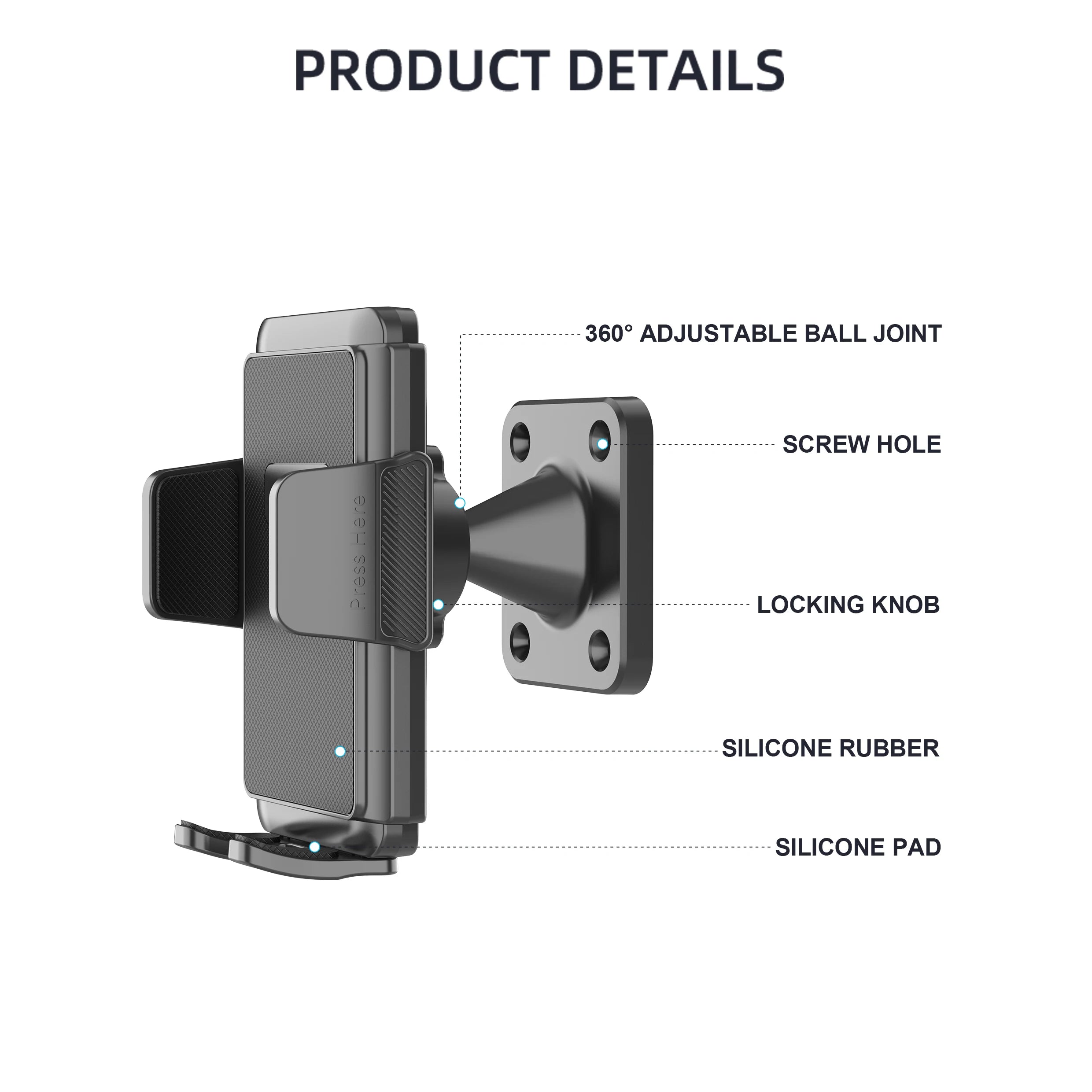 Wall Mount Phone Holder for Truck/Car/Boat/Wall/Desk,Compatible All Smartphone with 3.5~7.5 inch,360 Degree Free Rotation