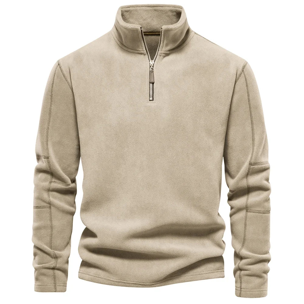 Men's Thickened Warm Fleece Sweatshirt Jacket Quarter Zipper Mock Neck Pullover Men's Sweatshirt Soft Shell Jacket