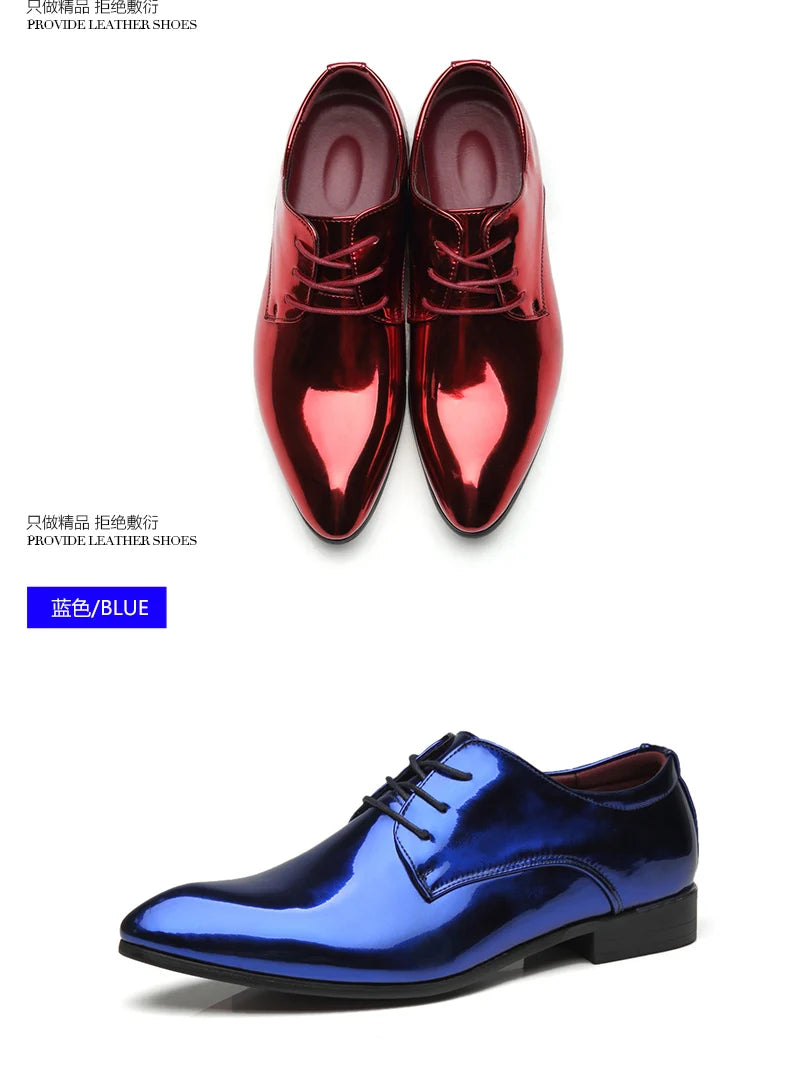 Italy Men Wedding Groom Formal Dress Evening Shoes Pointed Toe Male Gold Blue Red Party Oxfords Shoes