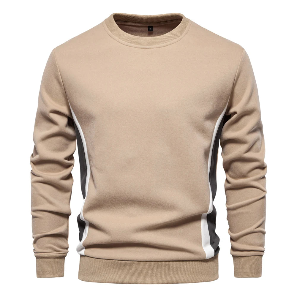 Men's Patchwork Cotton-Blend Crew Neck Sweatshirts Fashion Casual Sport Round-Neck Pullover Sweatshirt for Men